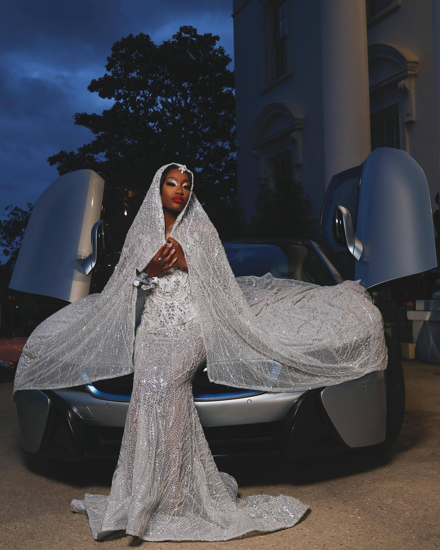 The Crystal Bride - 2026 Beaded Mermaid Wedding Gown with Veil | BMBRIDAL