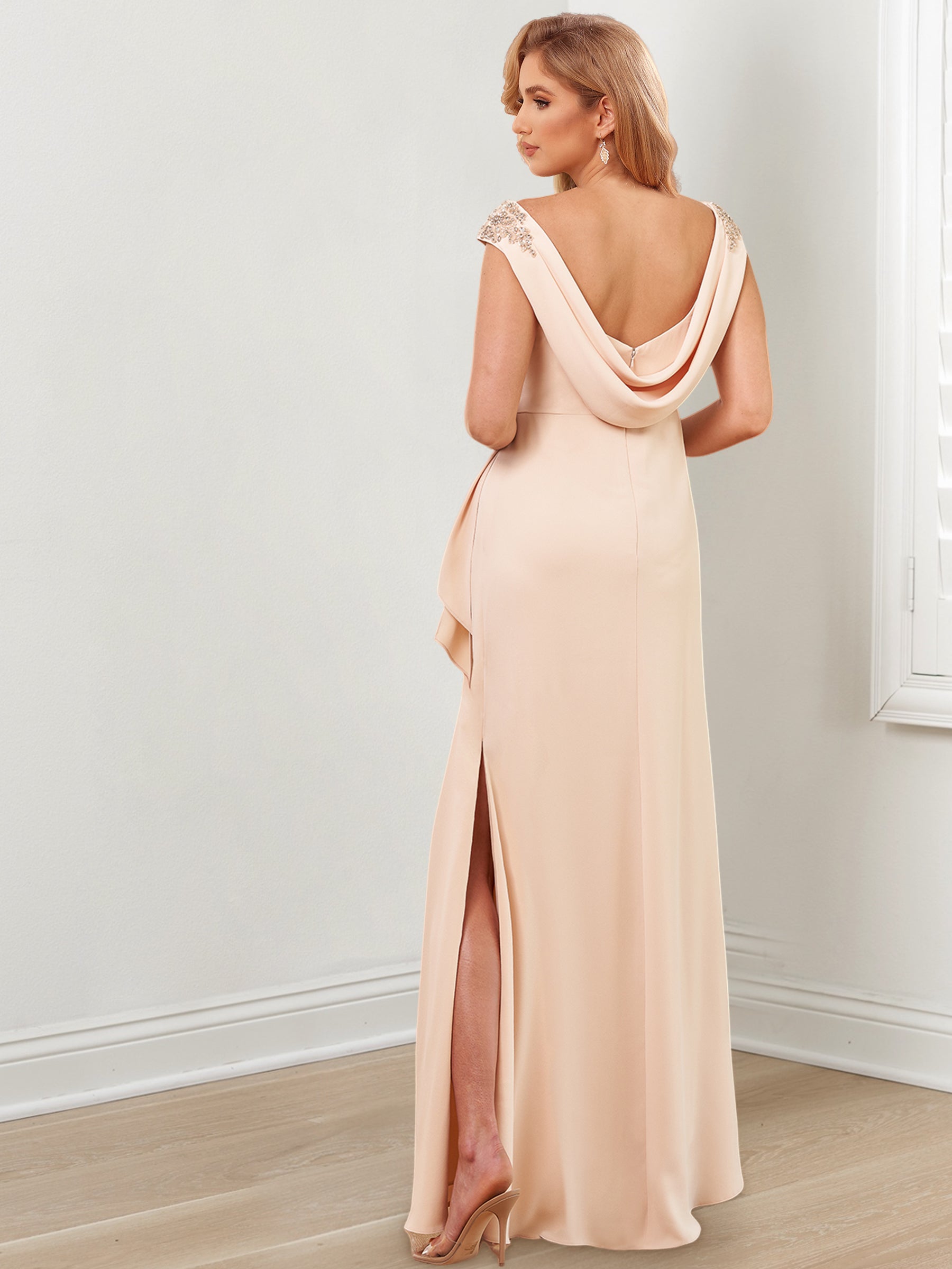 Floor-Length V-Neck Sheath Mother of the Bride Gowns-BMbridal