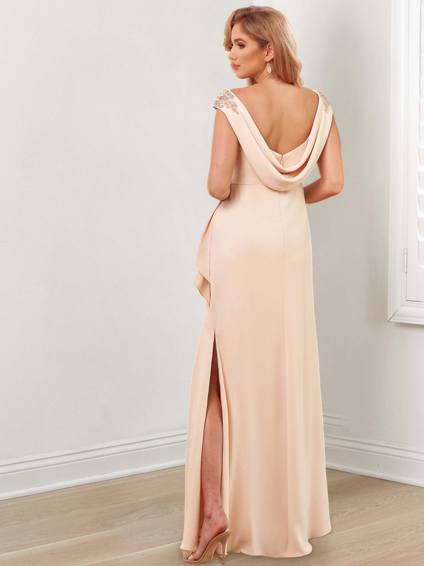 Floor-Length V-Neck Sheath Mother of the Bride Gowns-BMbridal