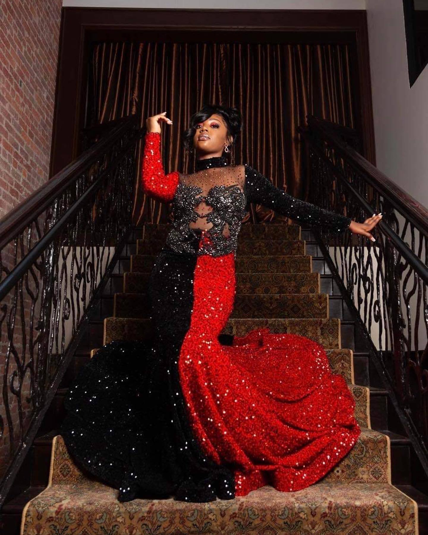 Deep Military Green Prom Dress with African Geometric Embroidery & Asymmetrical Design – High-Waisted Modern Queen Gown