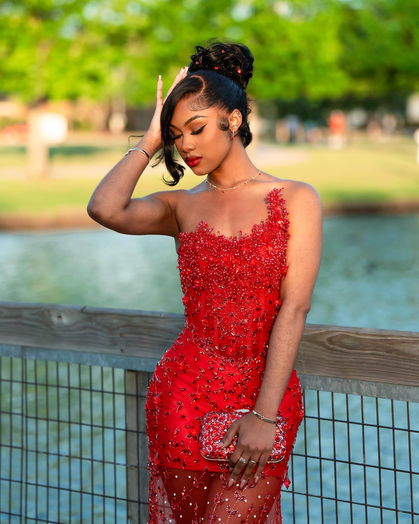 Red Hot - Sheer Illusion Beaded Mermaid Prom Dress with 3D Florals