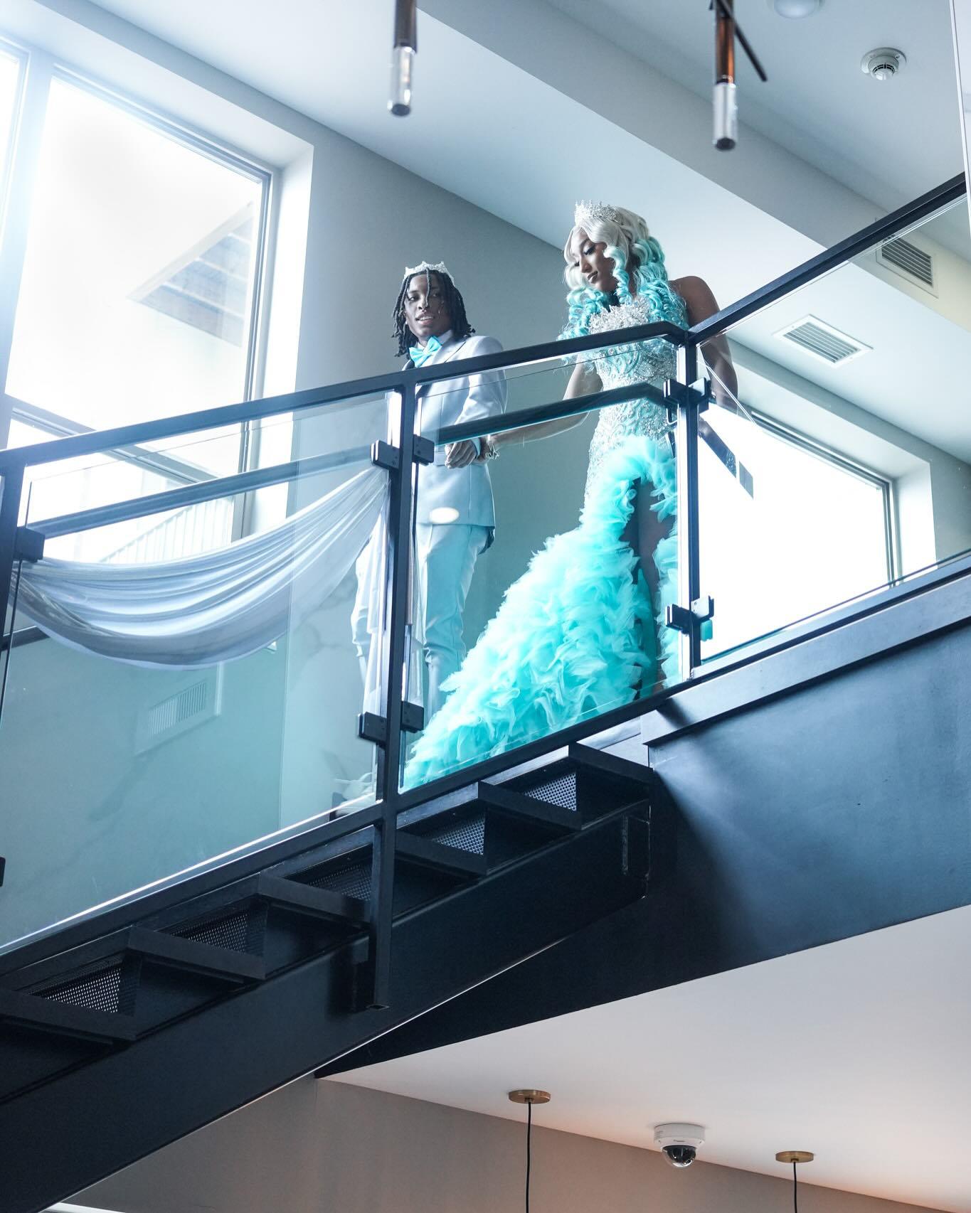 Tiffany Blue Crystal Mermaid Gown - 2026 3D Leaf Bodice & Explosive Ruffle Tiered Prom Dress