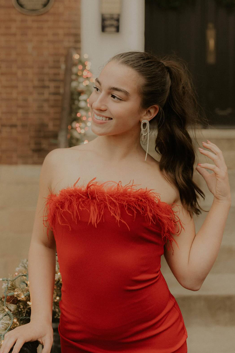 Red Satin Tight Short Homecoming Dress with Feathers-BMbridal