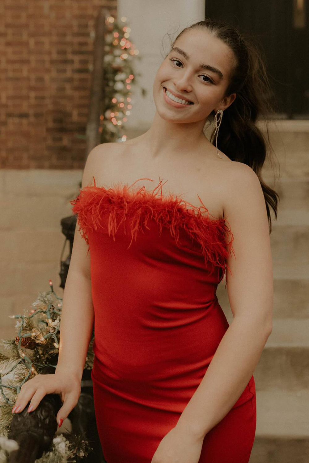Red Satin Tight Short Homecoming Dress with Feathers-BMbridal