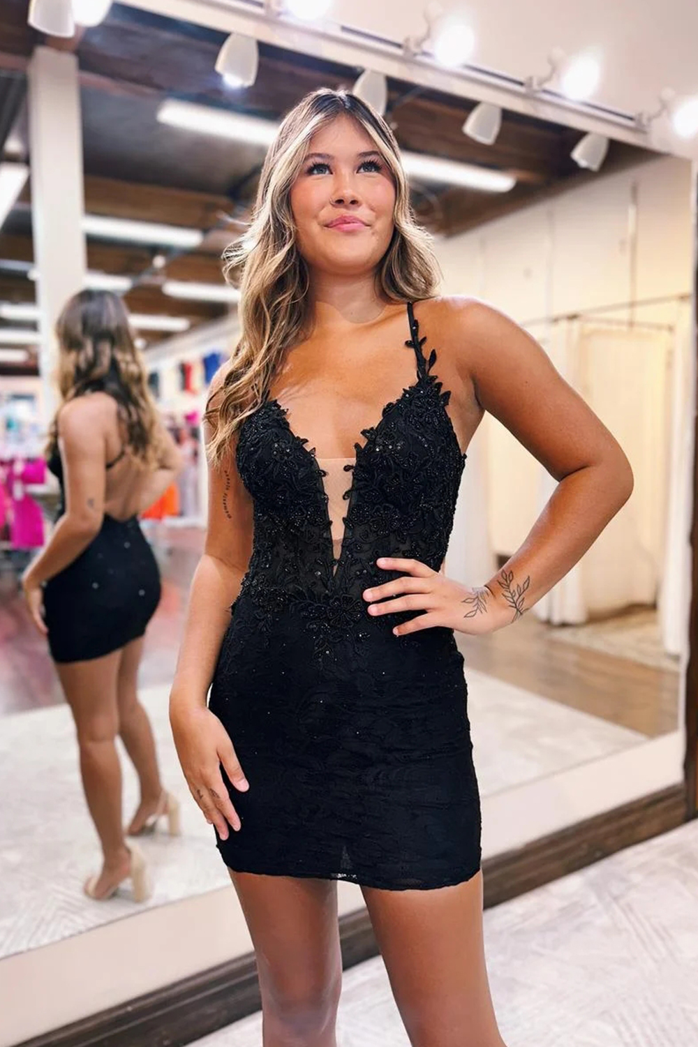 Sparkly Black Sequins Tight Short Homecoming Dress With Appliques-BMbridal