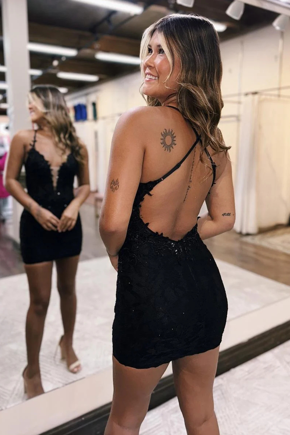 Sparkly Black Sequins Tight Short Homecoming Dress With Appliques-BMbridal
