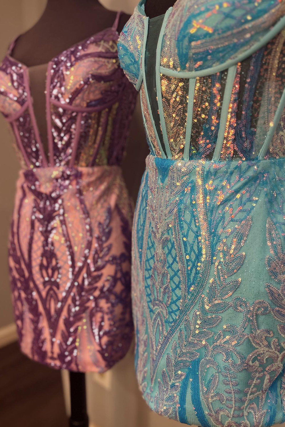 Sparkly Dark Purple Sequins Corset Tight Short Homecoming Dress