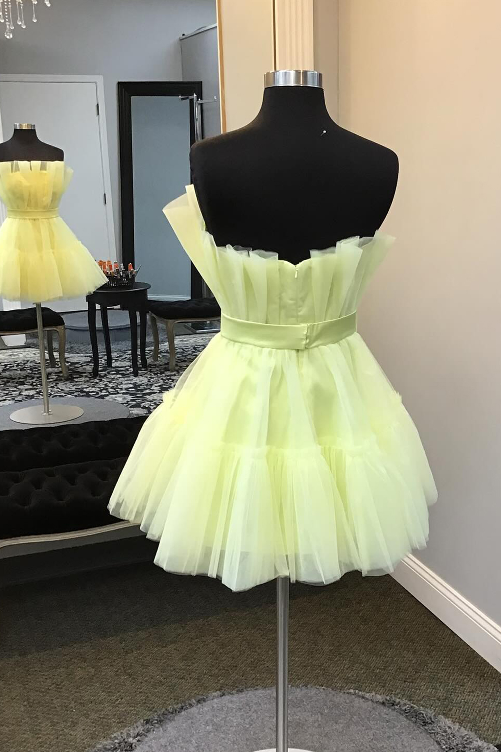 Yellow A Line Tiered Tulle Short Homecoming Dress-BMbridal