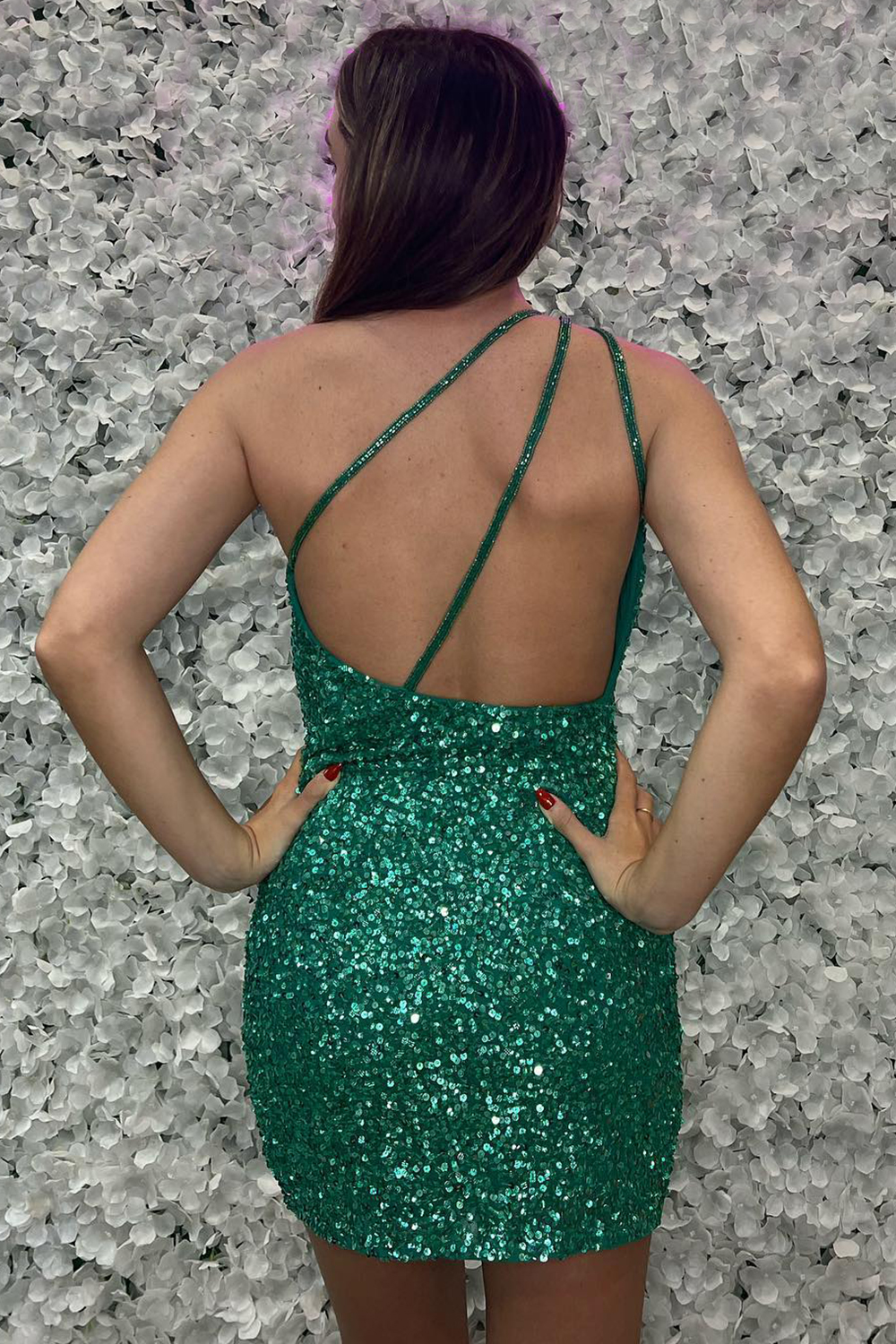 green sparkly backless dress Haylan Sequin Backless Midi Dress Forest Green S main image 0
