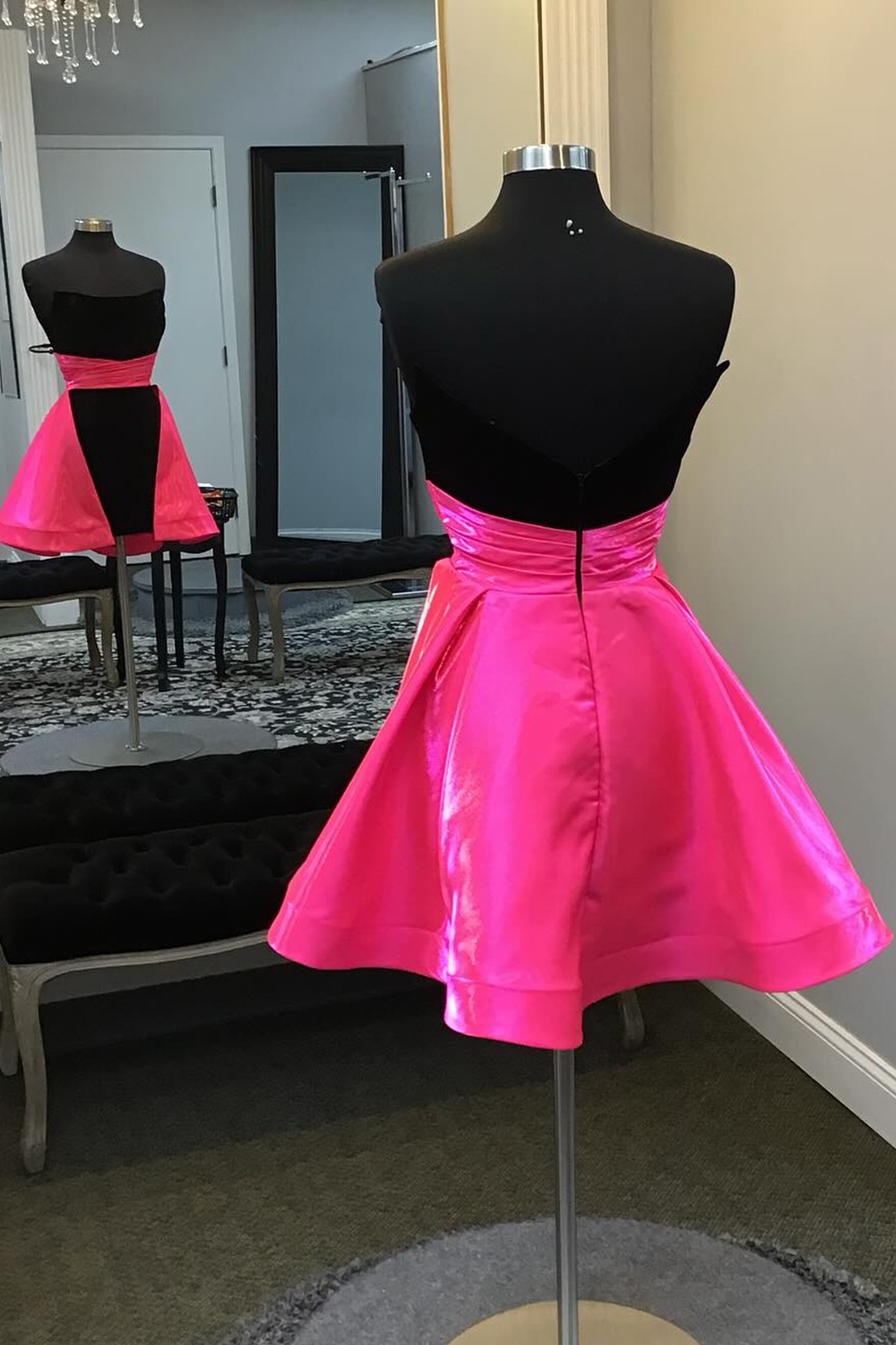 Fuchsia And Black Sweetheart A Line Homecoming Dress-BMbridal