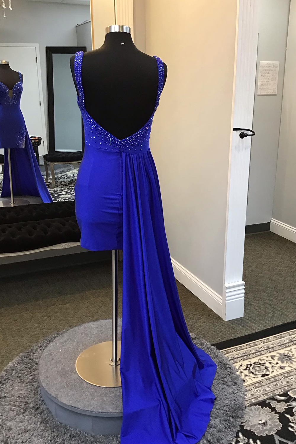 Sparkly Royal Blue Tight Short Homecoming Dress With Beadings-BMbridal