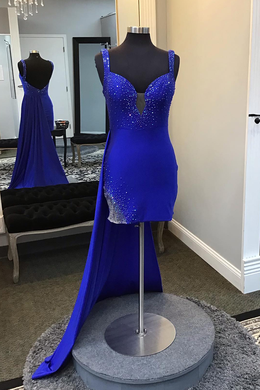 Sparkly Royal Blue Tight Short Homecoming Dress With Beadings-BMbridal