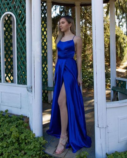Bmbridal Royal Blue Spaghetti-Strap Prom Dress With Split