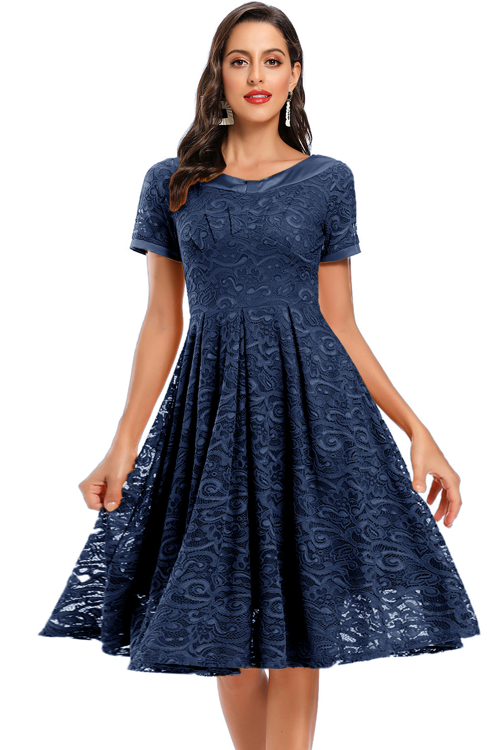 BMbridal Short Sleeves Lace A-Line Mini Party Gowns