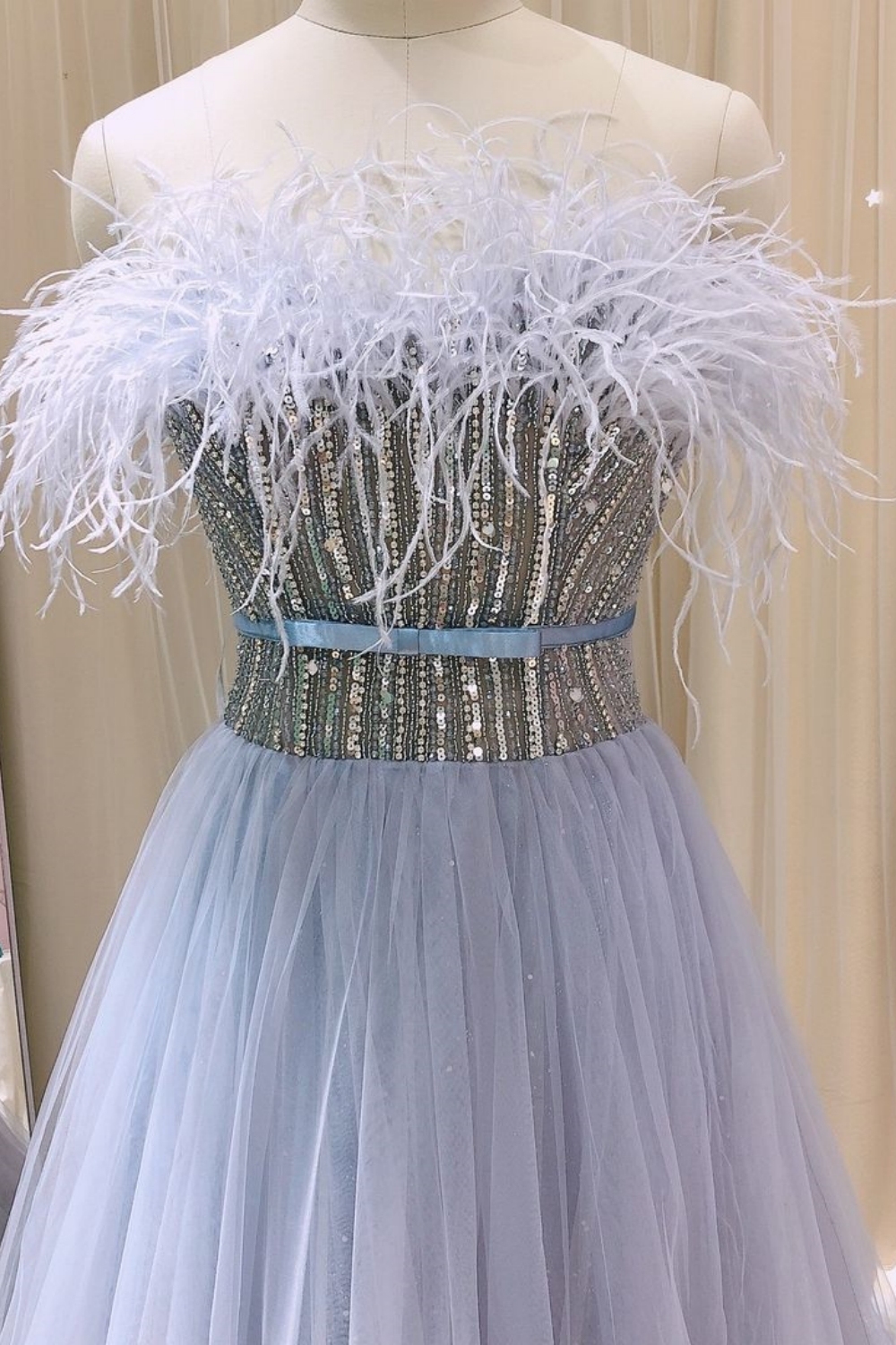 Bmbridal Lavender A-Line Strapless Sleeveless Tulle Prom Dresses with Appliques