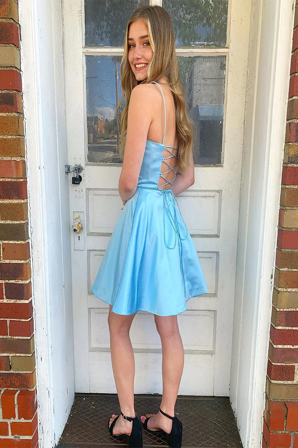 Light Blue A Line Simple Homecoming dress-BMbridal