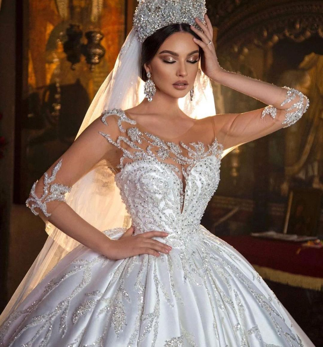 Beautiful Satin Long Princess Sweetheart Wedding Dress with Sleeves