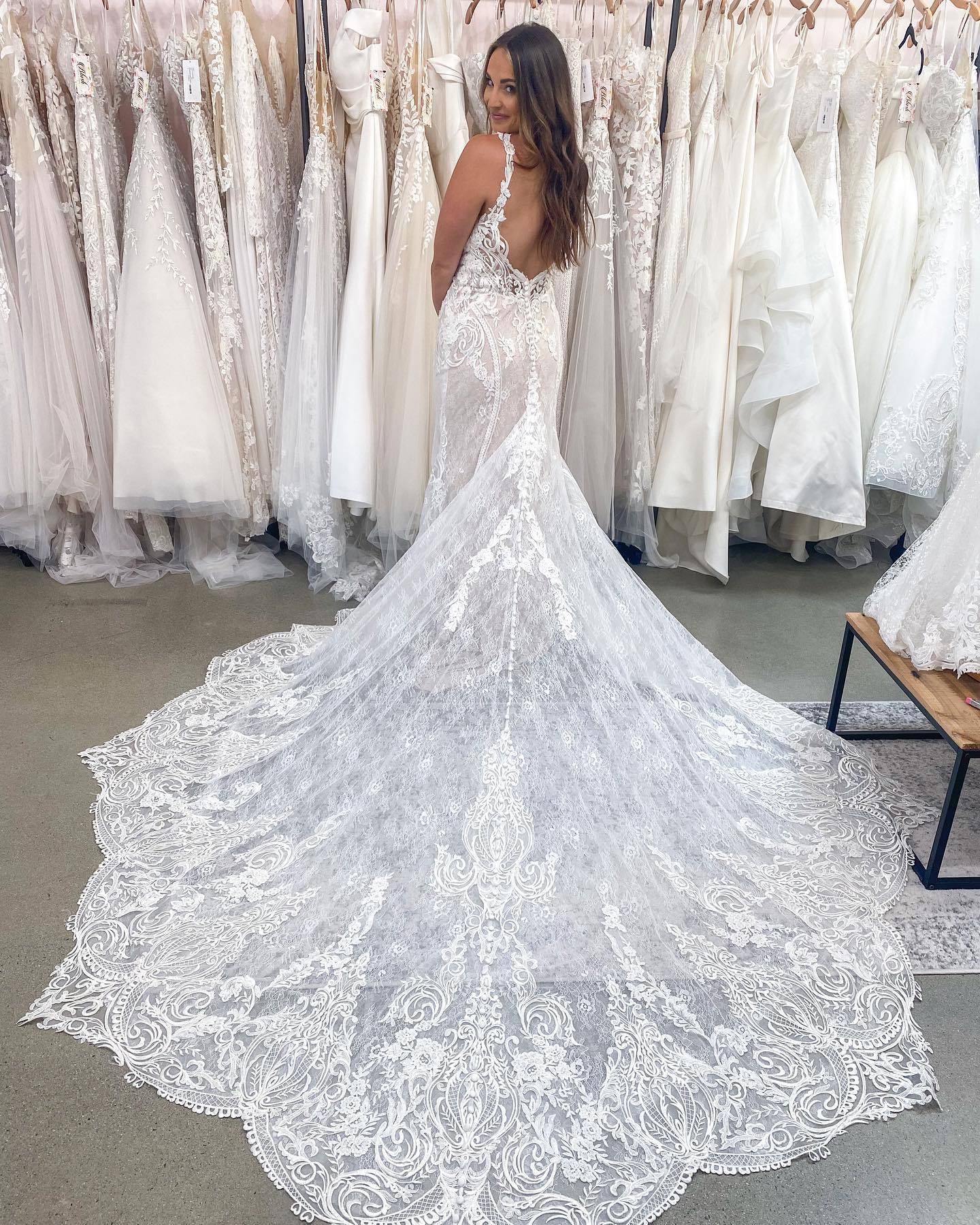 Bmbridal V-Neck Backless Wedding Dresses Mermaid With Lace-BMbridal