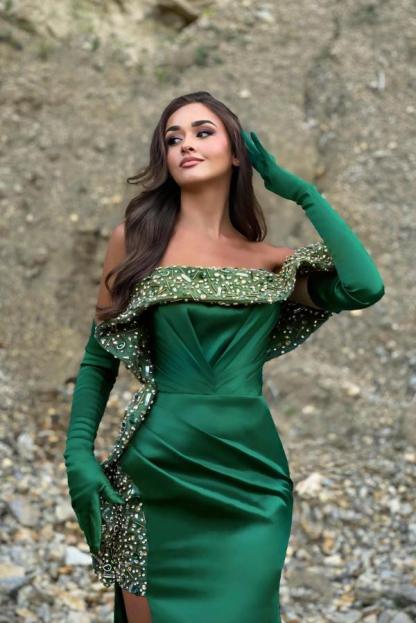 Luxurious Mermaid Off-The-Shoulder Sleeveless Satin Prom Dresses with Slit