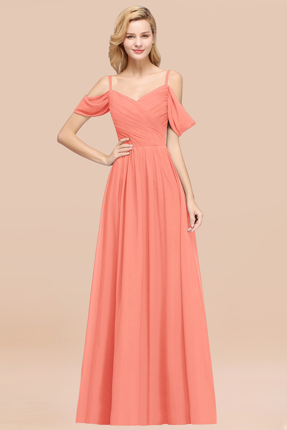 BMbridal Chic Off-the-shoulder Burgundy Bridesmaid Dress with Spaghetti Straps-BMbridal