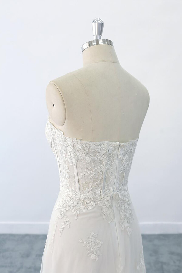 BMbridal Appliques Strapless Tulle Sheath Wedding Dress On Sale-BMbridal
