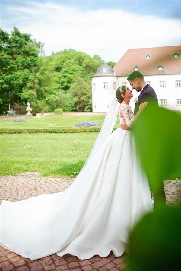 Bmbidal Long Sleeves Lace Wedding Dress Princess Square Online-BMbridal