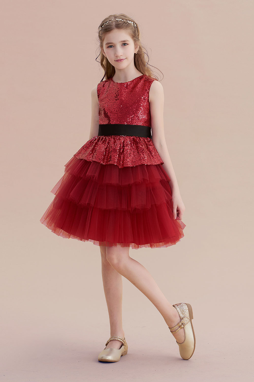 BMbridal A-Line Tulle Sequins Knee Length Flower Girl Dress Online-BMbridal