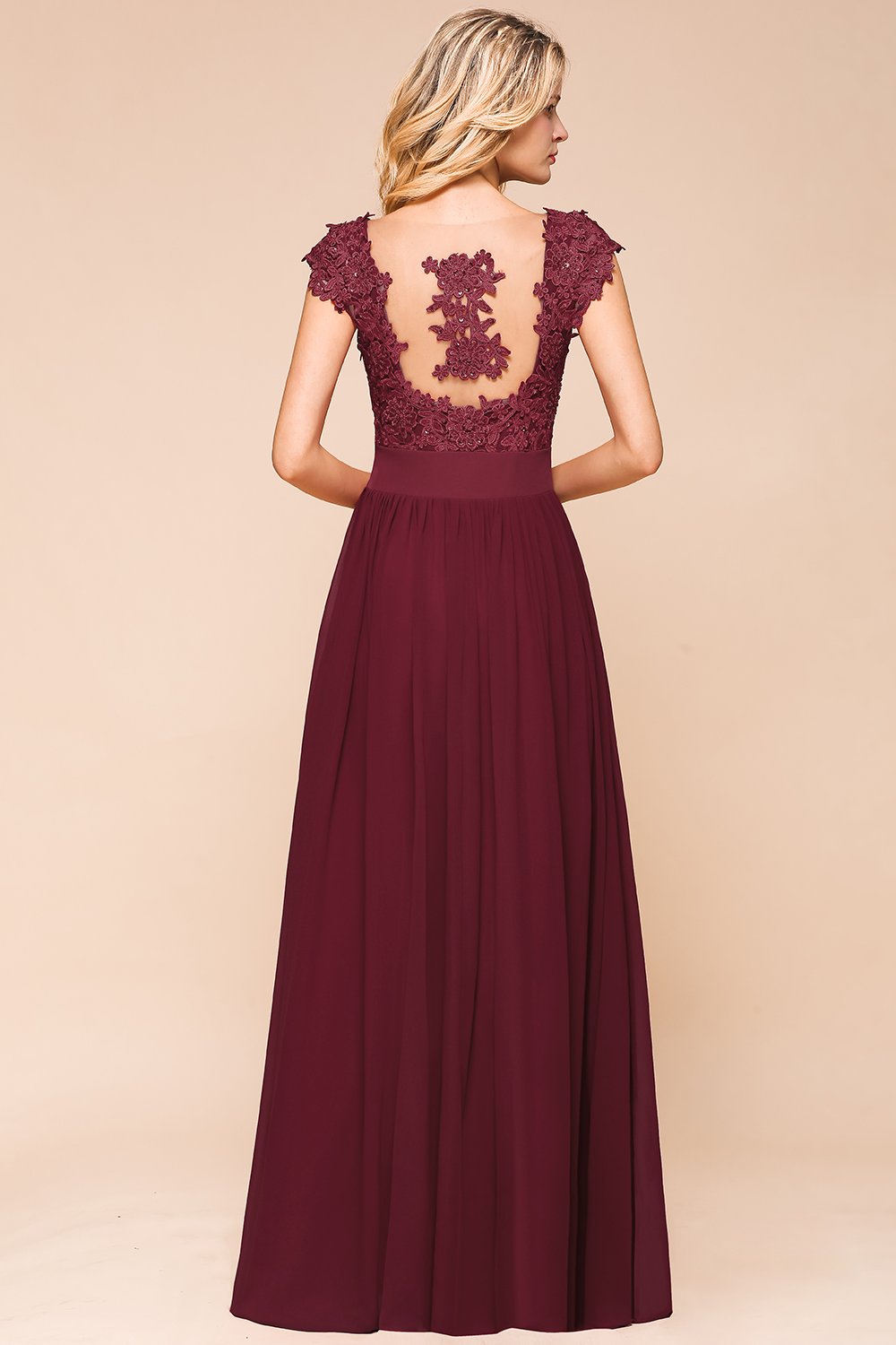 BMbridal Elegant Long Chiffon Prom Dress With Lace Appliques On Sale