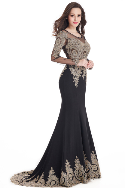 Gorgeous Long Sleeve Mermaid Evening Party Gowns With Lace Appliques