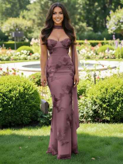 Spaghetti Straps Floral Embroidered Corset Mermaid Long Prom Dress