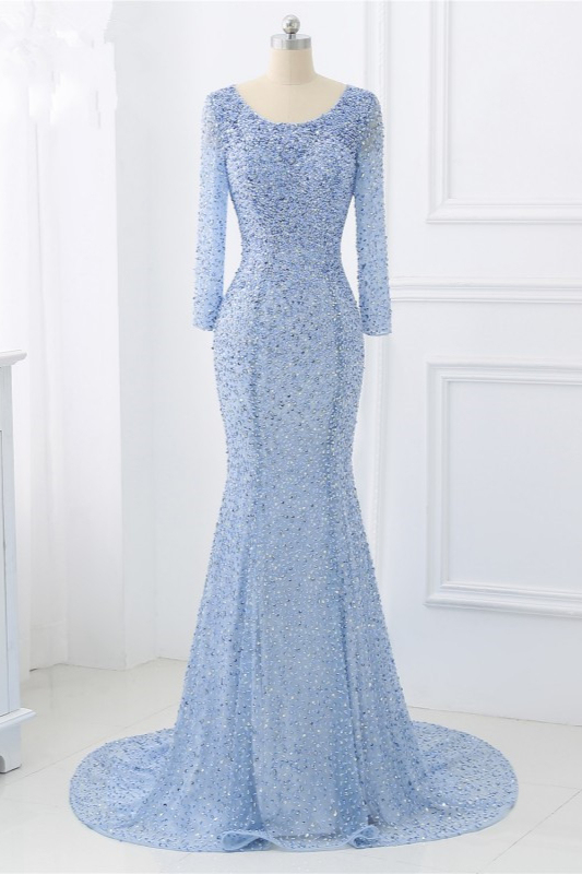 BMbridal Sparkly Sequined Jewel Mermaid Prom Dresses with Long Sleeves Online