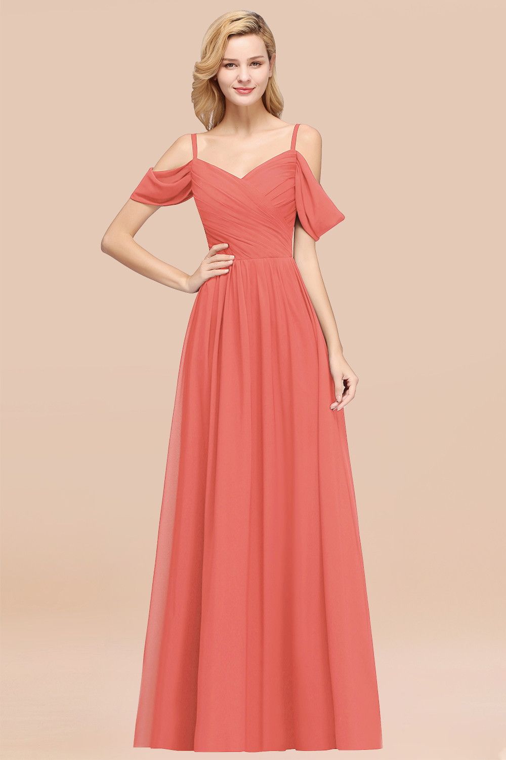 BMbridal Chic Off-the-shoulder Burgundy Bridesmaid Dress with Spaghetti Straps-BMbridal