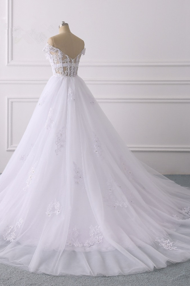 BMbridal Elegant Off-the-Shoulder Tulle Lace Wedding Dress Sweetheart Appliques Beadings Sleeveless Bridal Gowns On Sale-BMbridal