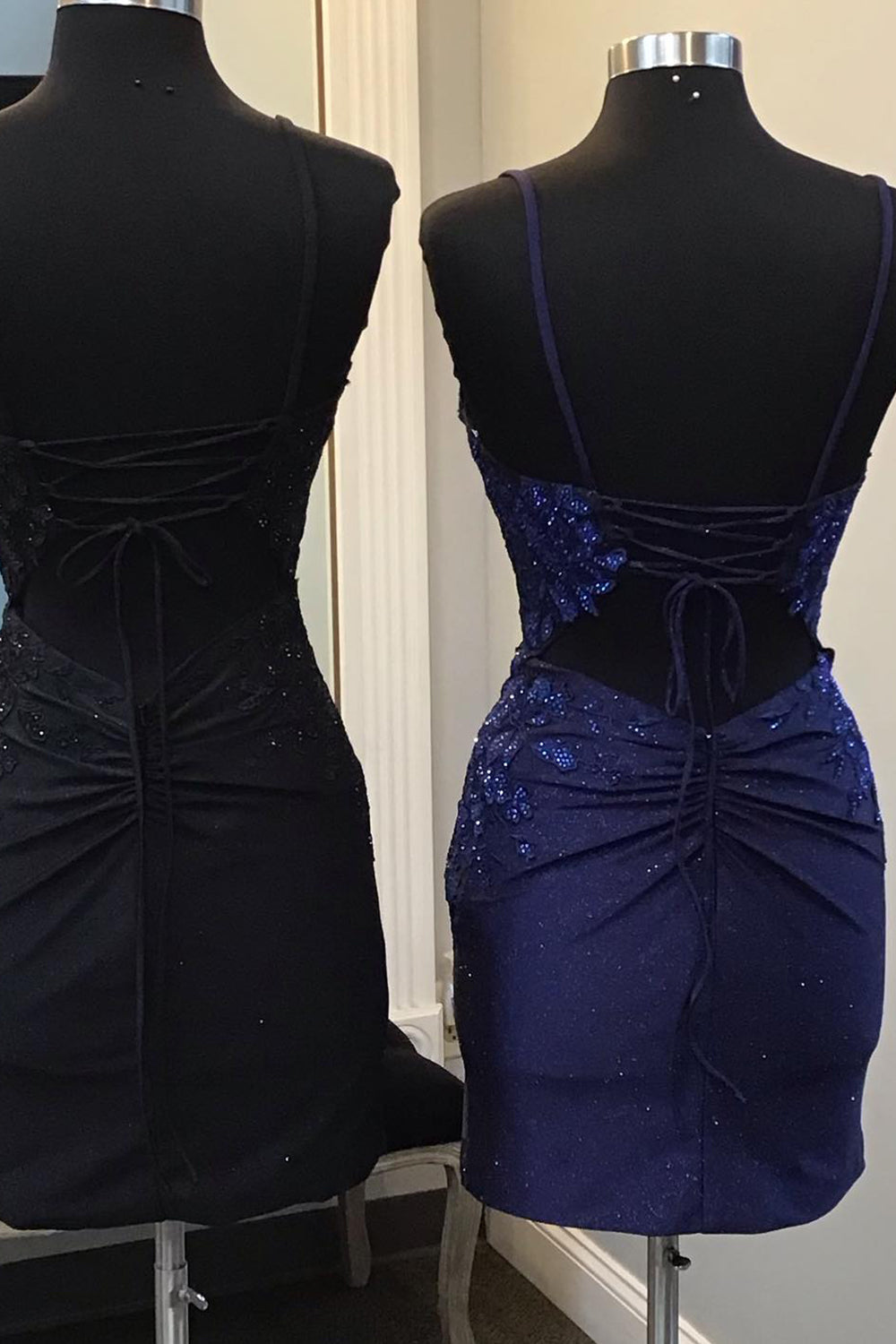 Sparkly Black Sequin Tight Short Homecoming Dress with Appliques-BMbridal