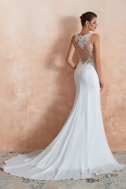 BMbridal Beautiful Mermaid V-Neck White Lace Wedding Dresses Affordable Online
