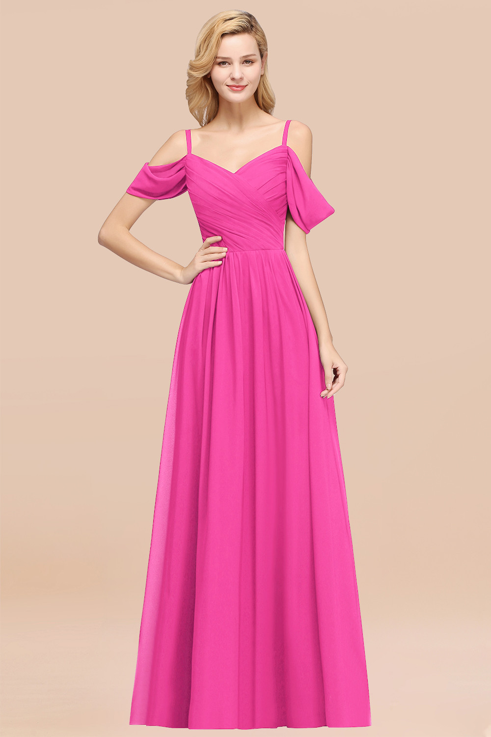 BMbridal Chic Off-the-shoulder Burgundy Bridesmaid Dress with Spaghetti Straps-BMbridal