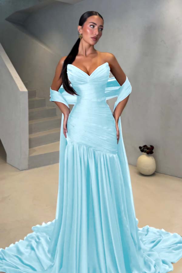 Chiffon Strapless Sleeveless Long Mermaid Prom Dress With Pleated
