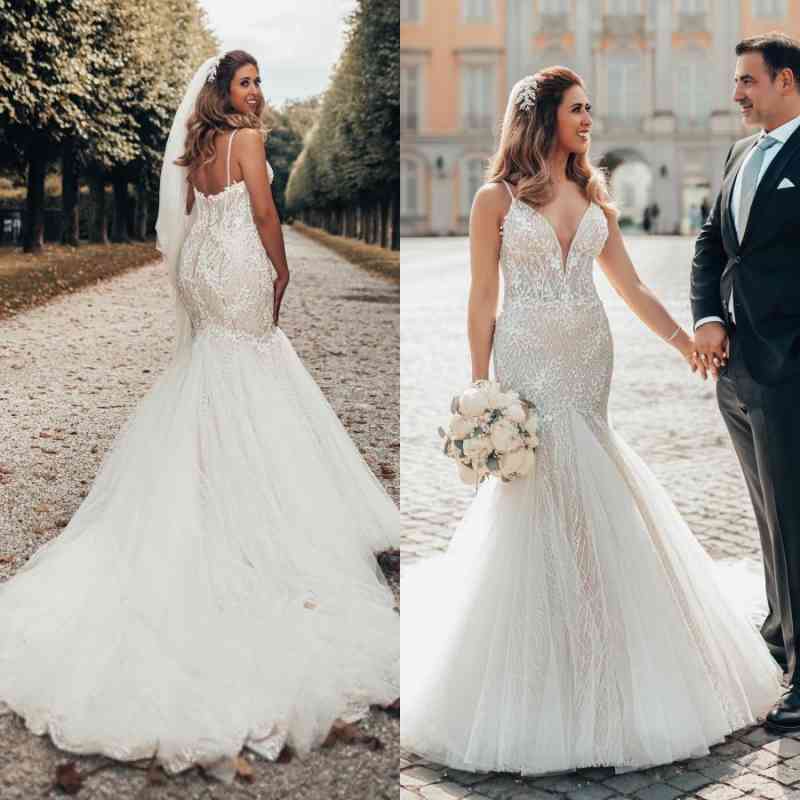 BMbridal Spaghetti-Straps Sleeveless Wedding Dress Mermaid With Lace-BMbridal