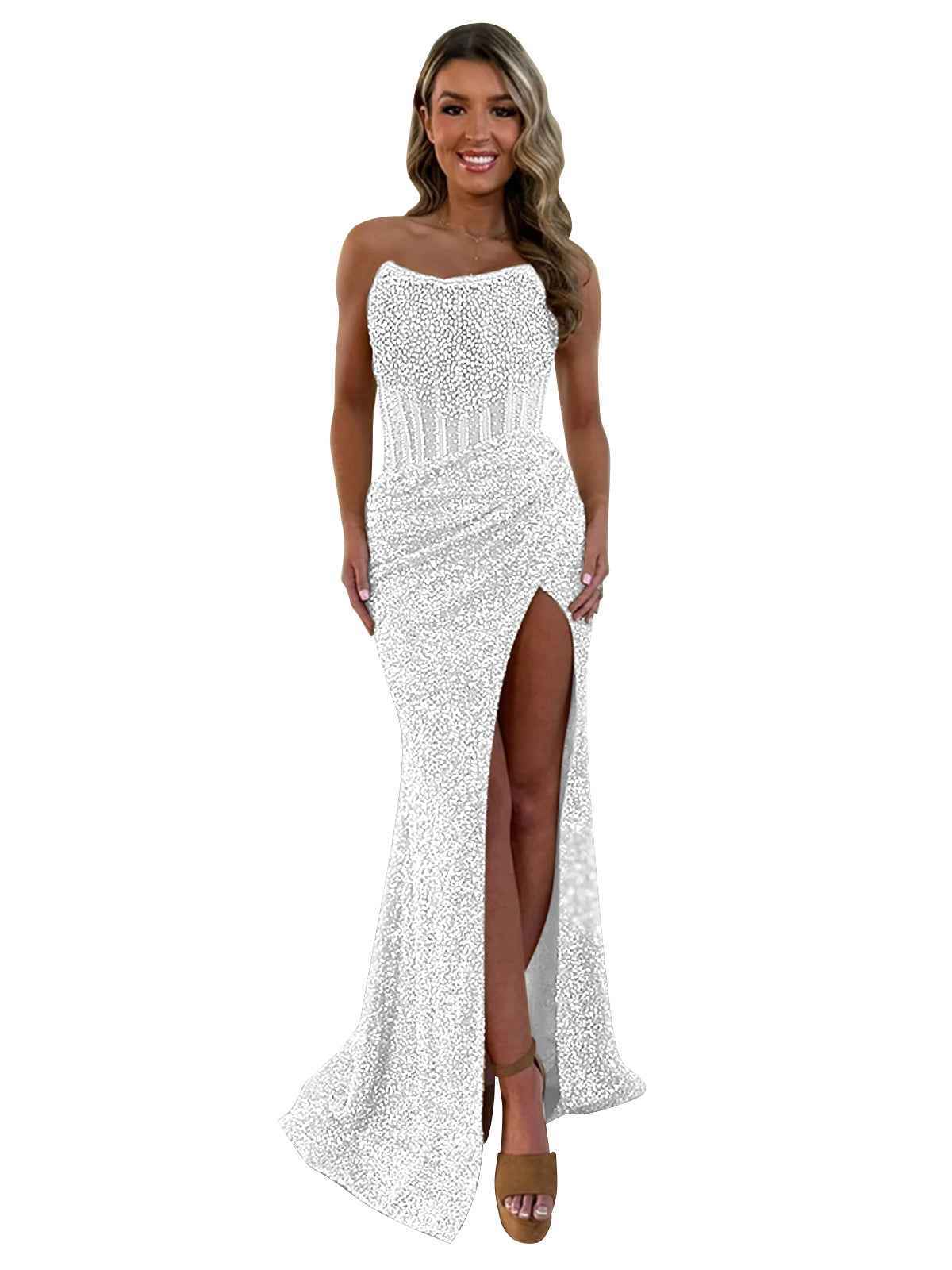 Gorgeous Sparkly Strapless Long Mermaid Prom Dress with Slit