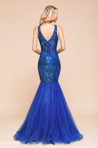 BMbridal Gorgeous Royal Blue Mermaid Prom Dress Long Sequins Evening Party Gowns Online