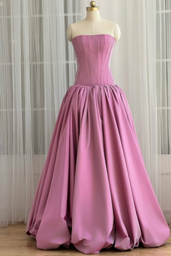 Sleeveless Strapless Long Ball Gown Prom Dress With Pleated