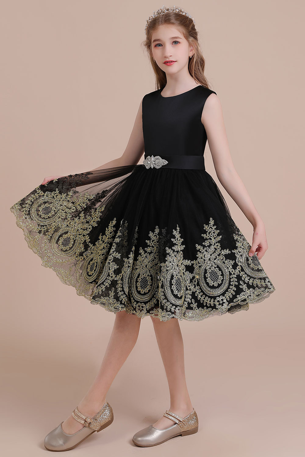 BMbridal A-Line Appliques Satin Tulle Flower Girl Dress Online-BMbridal