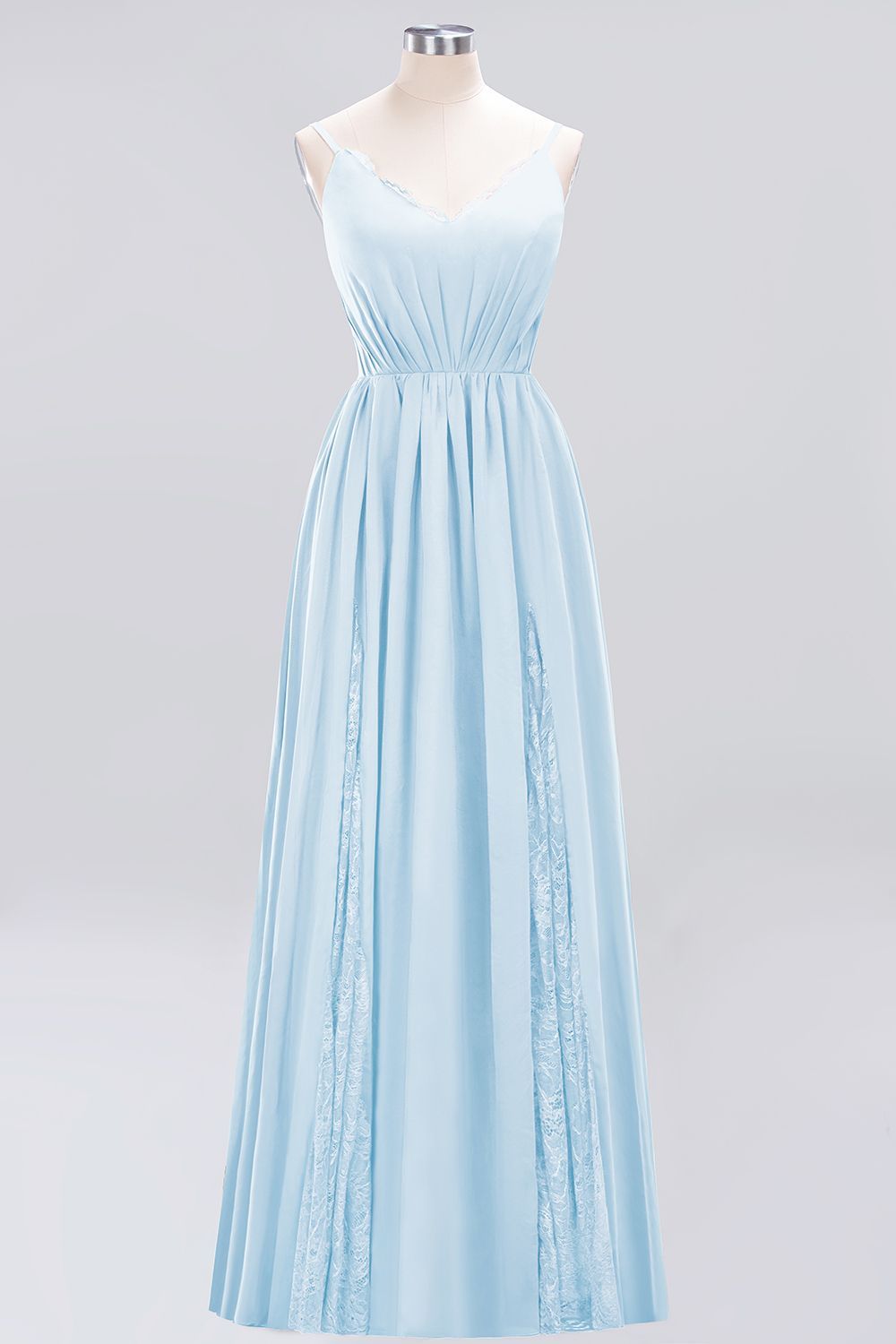 BMbridal Elegant Spaghetti Straps Long Bridesmaid Dress Lace V-Neck Maid of Honor Dress-BMbridal