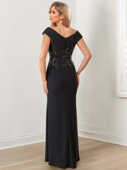 Floor-Length V-Neck Sheath/Column Gowns for Mothers of the Bride-BMbridal