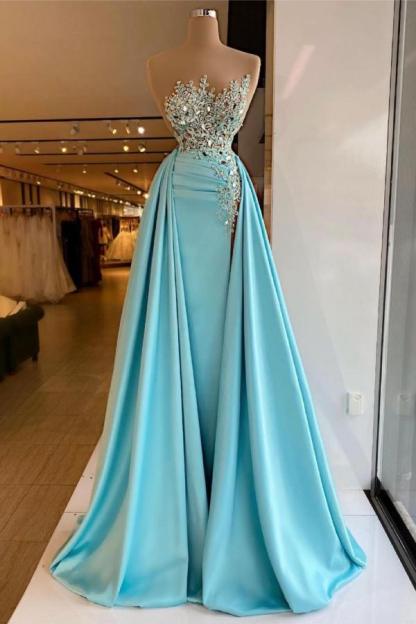 BMbridal Sleeveless Mermaid Prom Dress Split With Ruffles