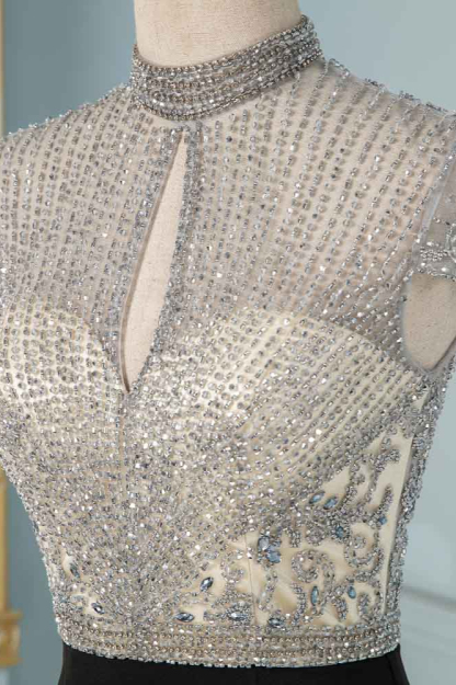 BMbridal Luxury High-Neck Short-Sleeves Mermaid Prom Dresses with Beading Top