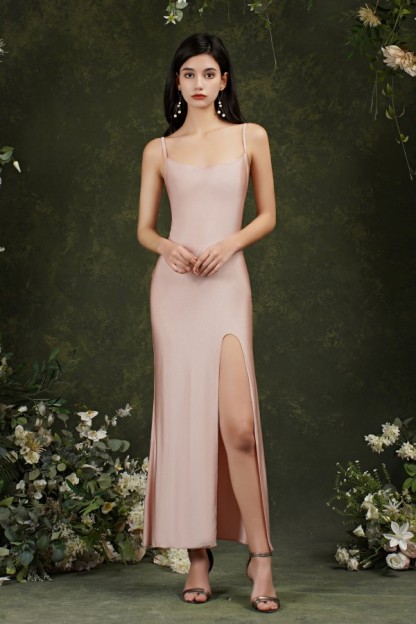 BMbridal Elegant Sleeveless Dusty Pink Prom Dress Sleeveless With Split