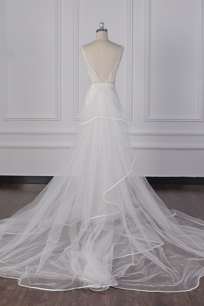 BMbridal Glamorous Jewel Beadings Sheath Wedding Dress Tulle Beadings Appliques Bridal Gowns On Sale-BMbridal