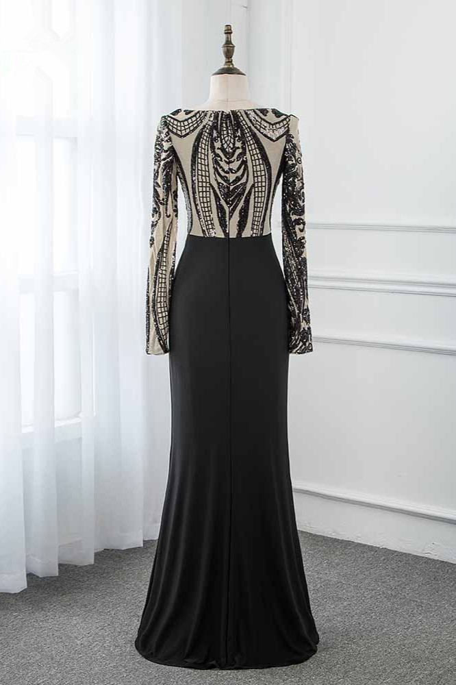 BMbridal Stylish Jewel Long-Sleeves Appliques Prom Dresses with Front Slit