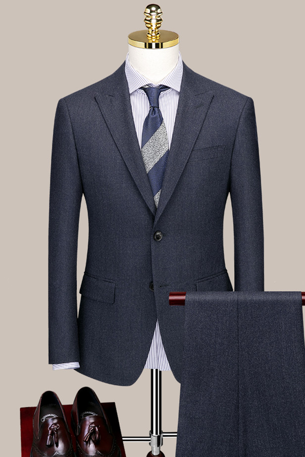 Dark Gray Fashion Peaked Lapel Slim Fit Formal Business Suit-BMbridal